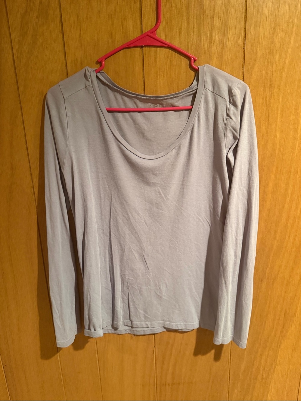 LOFT Light Gray Long Sleeve Scoop Neck Top